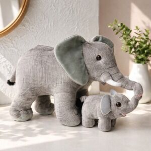 Wild Republic Mom and Baby Elephant Plush Stuffed Animal Grey Textured Set NWT